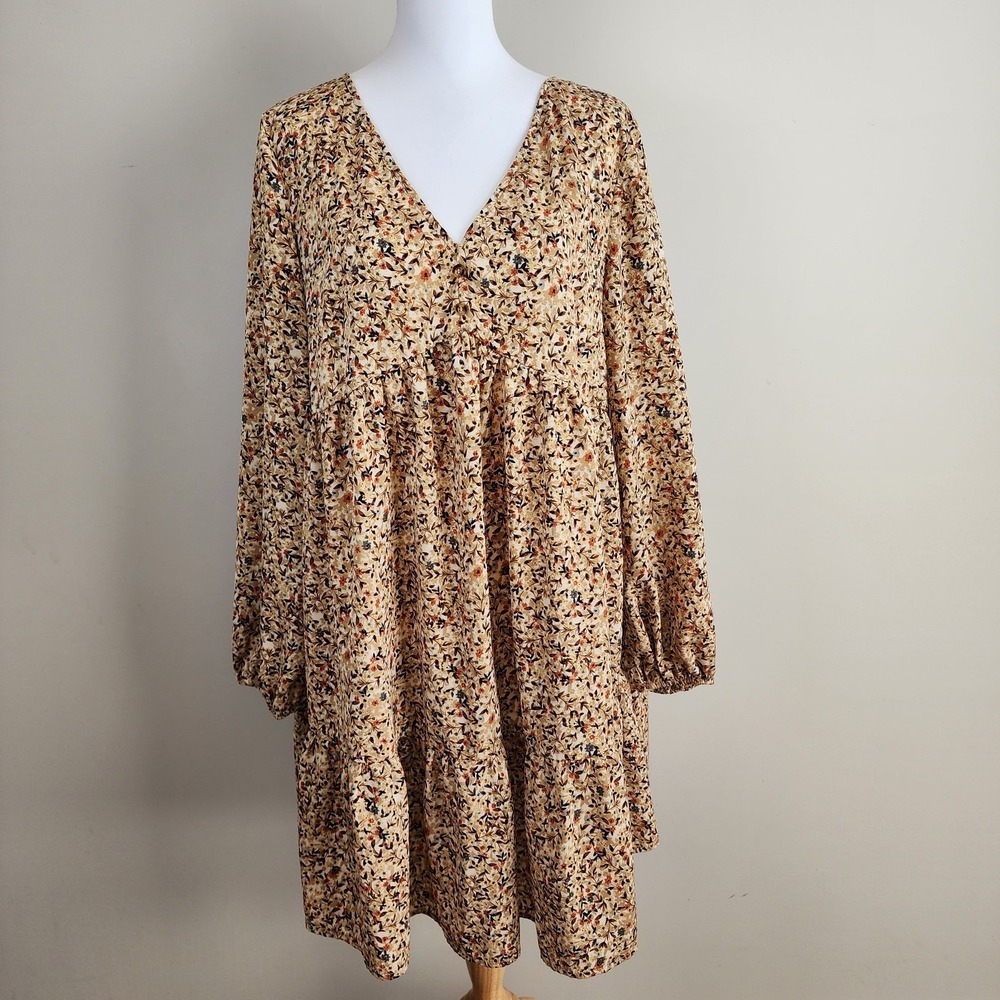 Shein Dress Womens Large Floral Tiered Cottagecore Prairie Earthy Oversize Farm‎
